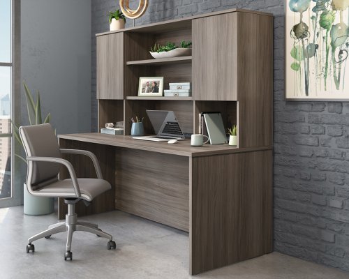 Teknik Affiliate 1800 Hutch in a Hudson Elm effect finish, hidden adjustable shelves for storage behind two doors - image 8