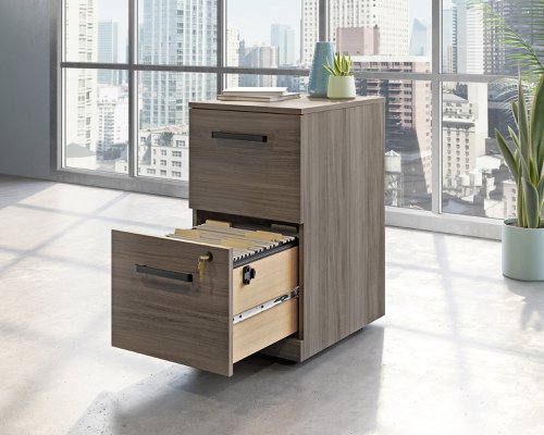 Teknik Affiliate 2 Drawer Mobile Pedestal in a Hudson Elm effect finish two spacious file lockable drawers - image 2