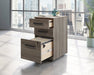Teknik Affiliate 3 Drawer Mobile Pedestal in a Hudson Elm effect finish, two small drawers, one larger spacious filer lockable drawer - image 2