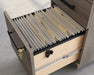 Teknik Affiliate 3 Drawer Mobile Pedestal in a Hudson Elm effect finish, two small drawers, one larger spacious filer lockable drawer - image 3