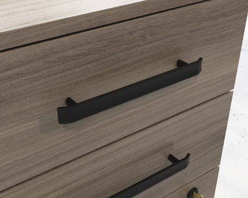Teknik Affiliate 3 Drawer Mobile Pedestal in a Hudson Elm effect finish, two small drawers, one larger spacious filer lockable drawer - image 5