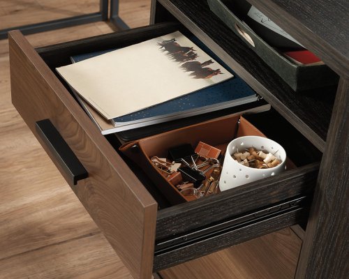 Teknik Canyon Lane L- Shaped Desk Brew Oak effect durable 1in thick desktop filing drawers 360 degree all round finish - image 7