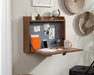 Teknik Avon Leather Handled Wall Desk Sindoori Mango space saving hanging design flip down door, shelf leather pull and tack board - image 2