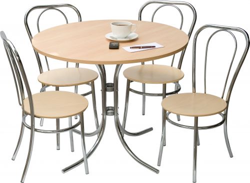 Teknik Bistro Set Deluxe with Round Beech Effect Bistro Table and 4 x Lightwood polished Bistro Deluxe chairs