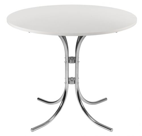 Teknik Round White Bistro Table with Chrome Legs
