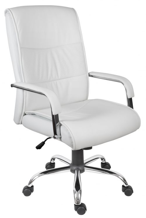 Teknik Kendal White Luxury Office Chair Matching Padded Arm Covers and Chrome Five Star Base
