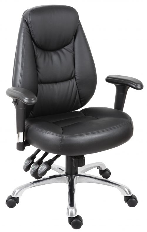 Teknik Portland Black Operator Faux Leather Chair with Removable Height Adjustable Armrests and Chrome Base