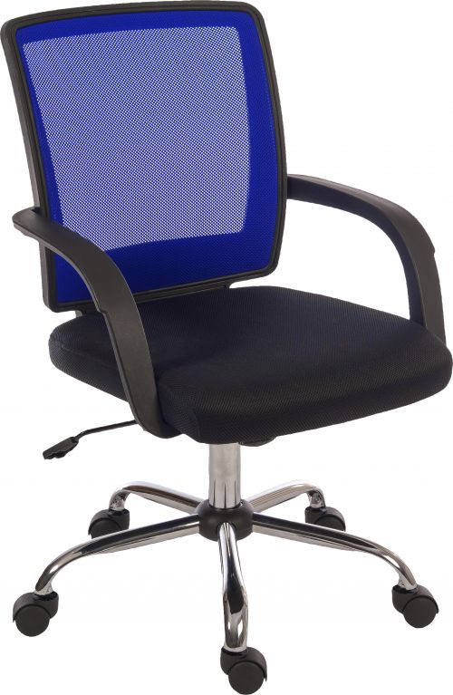 Teknik Star Mesh Blue Back Executive Chair With Contrasting Matching Black Fabric Seat Fixed Nylon Armrests
