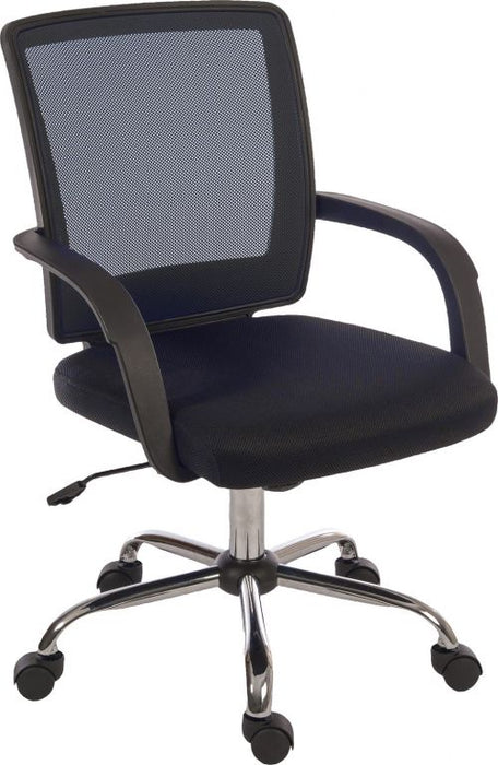 Teknik Star Mesh Black Back Executive Chair With Contrasting Matching Black Fabric Seat Fixed Nylon Armrests