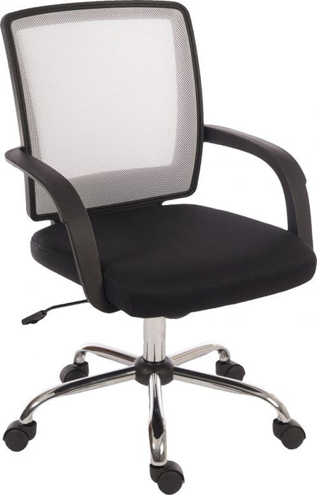 Teknik Star Mesh White Back Executive Chair With Contrasting Matching Black Fabric Seat Fixed Nylon Armrests