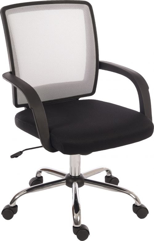 Teknik Star Mesh White Back Executive Chair With Contrasting Matching Black Fabric Seat Fixed Nylon Armrests