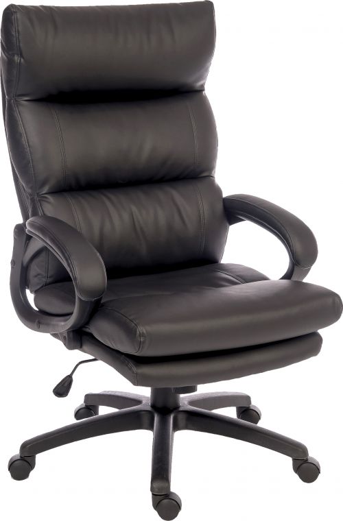 Teknik Luxe Black Leather Look Executive Chair Matching Padded Armrests and Sturdy Nylon Base