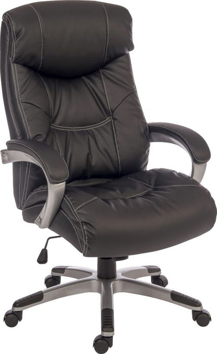 Teknik Siesta Black Luxury Leather Look Executive Chair Padded Armrests Matching Capped Five Star Base