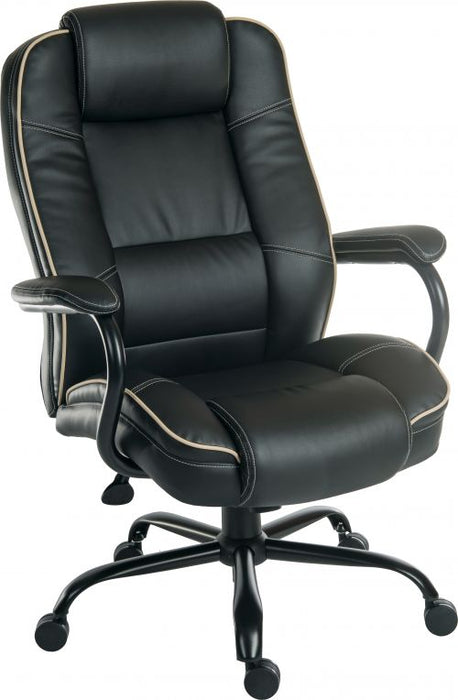 Teknik Goliath Duo Heavy Duty Black Bonded Leather Faced Executive Office Chair Padded Armrests Contrast Piping