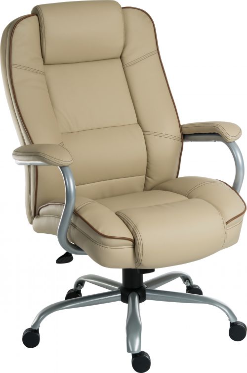 Teknik Goliath Duo Heavy Duty Cream Bonded Leather Executive Office Chair Padded Armrests Contrast Piping