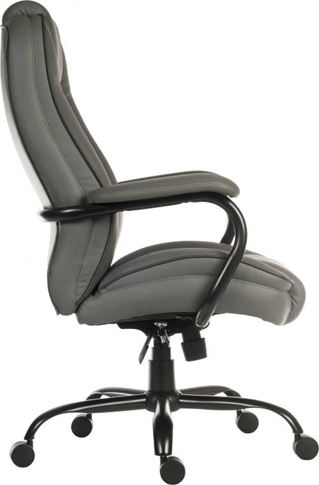 Teknik Goliath Duo Heavy Duty Grey Bonded Leather Faced Executive Office Chair with matching padded armrests and contrasting piping detail. - image 3