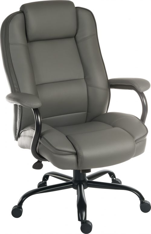 Teknik Goliath Duo Heavy Duty Grey Bonded Leather Faced Executive Office Chair with matching padded armrests and contrasting piping detail.