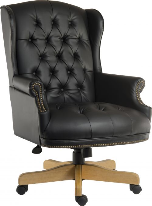 Teknik Chairman Noir Swivel Large Traditional Button Tufted Bonded Leather Faced Executive Chair