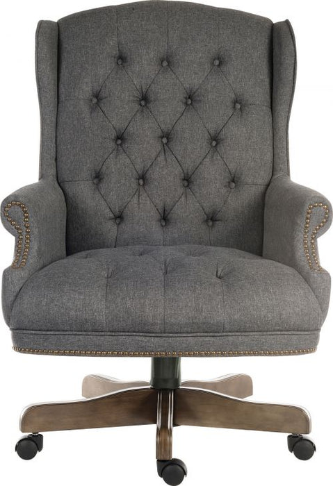 Teknik Chairman Grey Fabric Swivel large traditional button tufted fabric executive chair with driftwood effect five star base - image 2