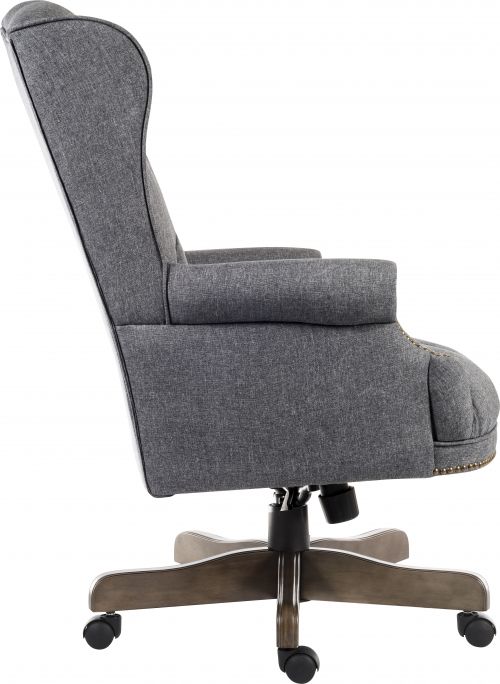 Teknik Chairman Grey Fabric Swivel large traditional button tufted fabric executive chair with driftwood effect five star base - image 6
