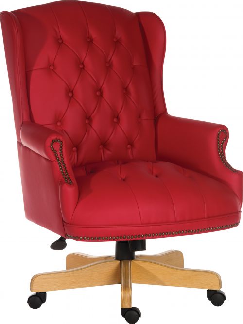 Teknik Chairman Rouge Swivel Large Traditional Button Tufted Bonded Leather Faced Executive Chair