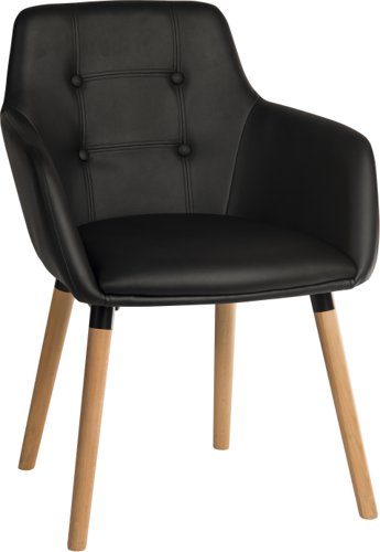 Teknik 4 Legged Reception Chair in PU Black coloured soft brushed fabric and oak coloured legs (MOQ of 2 - priced individually)