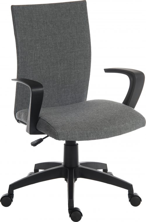 Teknik Work Chair In Grey Fabric Black Nylon Fixed Armrests and Black Nylon Pyramid Style Base