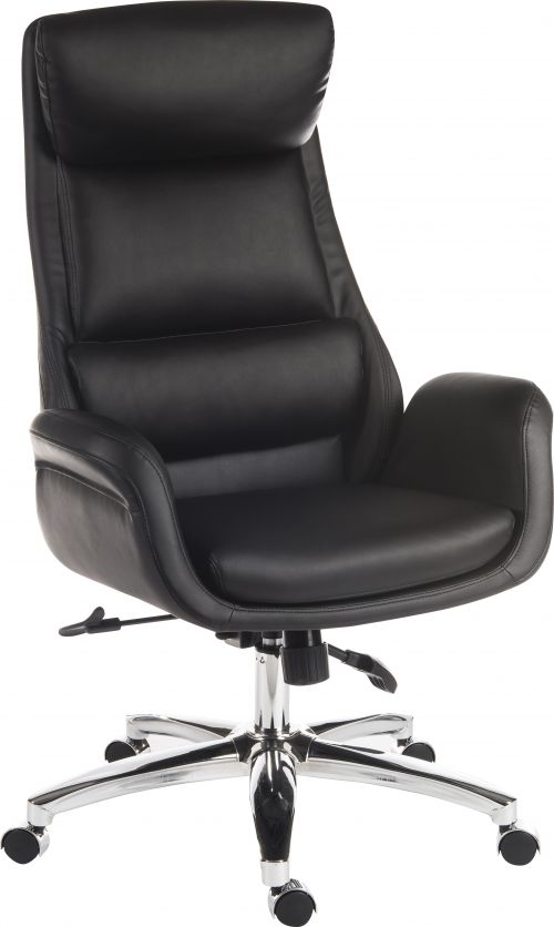 Teknik Ambassador Reclining Executive Chair Black Gull Wing Arms Independent Recline Function Backrest and Seat Padded Headrest Smart Swivel Chrome Base