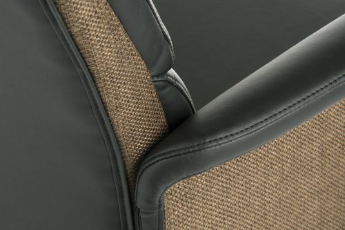 Teknik Elegance High Backed Executive Chair Black Leather Look Gull Wing Arms Contrast Chocolate Accent Fabric with Recline Function Smart Swivel Chrome Base - image 3