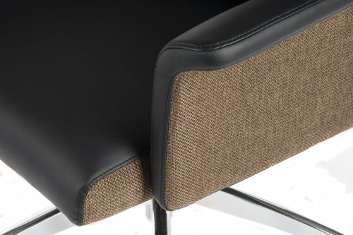 Teknik Elegance High Backed Executive Chair Black Leather Look Gull Wing Arms Contrast Chocolate Accent Fabric with Recline Function Smart Swivel Chrome Base - image 4