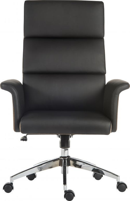 Teknik Elegance High Backed Executive Chair Black Leather Look Gull Wing Arms Contrast Chocolate Accent Fabric with Recline Function Smart Swivel Chrome Base - image 2