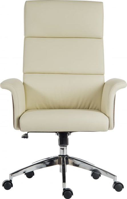 Teknik Elegance High Backed Executive Chair Cream Leather Look Gull Wing Arms Contrast Chocolate Accent Fabric with Recline Function Smart Swivel Chrome Base - image 2