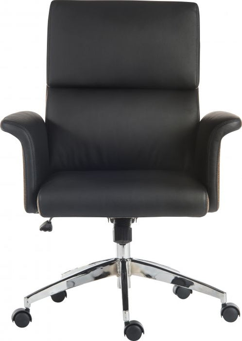 Teknik Elegance Medium Backed Executive Chair Black Leather Look Gull Wing Arms Contrast Chocolate Accent Fabric with Recline Function Smart Swivel Chrome Ba - image 2