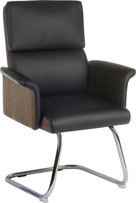 Teknik Elegance Medium Backed Visitor Chair in Supple Black Leather Look Upholstery with Contrasting Chocolate Cross-woven Accent Fabric