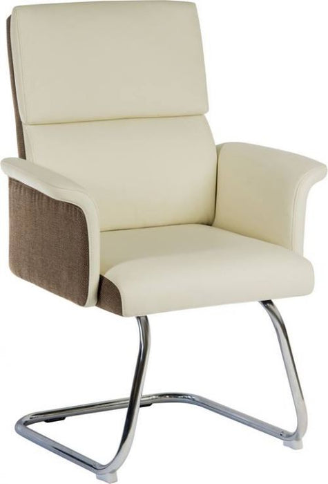 Teknik Elegance Medium Backed Visitor Chair in Supple Cream Leather Look Upholstery with Contrasting Chocolate Cross-woven Accent Fabric