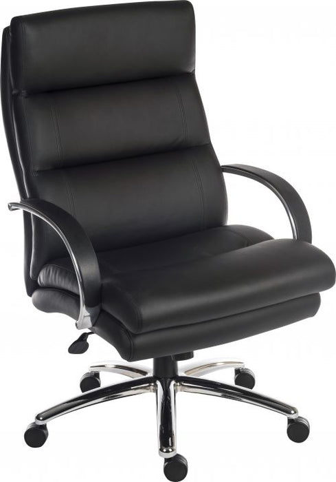 Teknik Samson Heavy duty black leather look executive chair with matching padded armrests and sturdy nylon base.