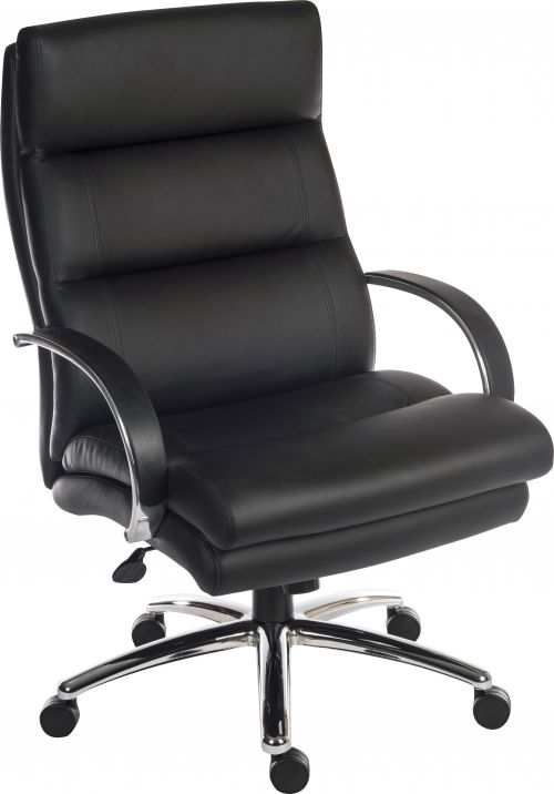 Teknik Samson Heavy duty black leather look executive chair with matching padded armrests and sturdy nylon base.