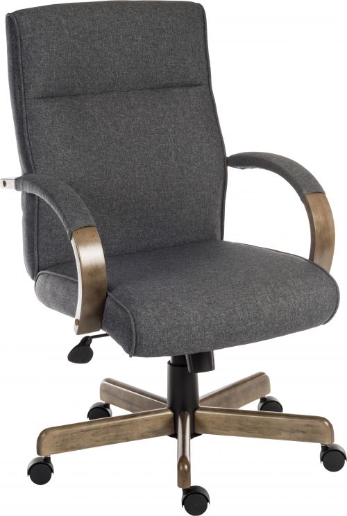 Teknik Grayson Fabric Grey Chair with driftwood effect arms and matching five star base
