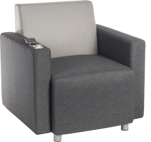 Teknik Right Hand Specific Cube Modular Reception chair arm in Grey fabric with inbuilt discreet USB port - image 2