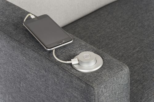 Teknik Right Hand Specific Cube Modular Reception chair arm in Grey fabric with inbuilt discreet USB port