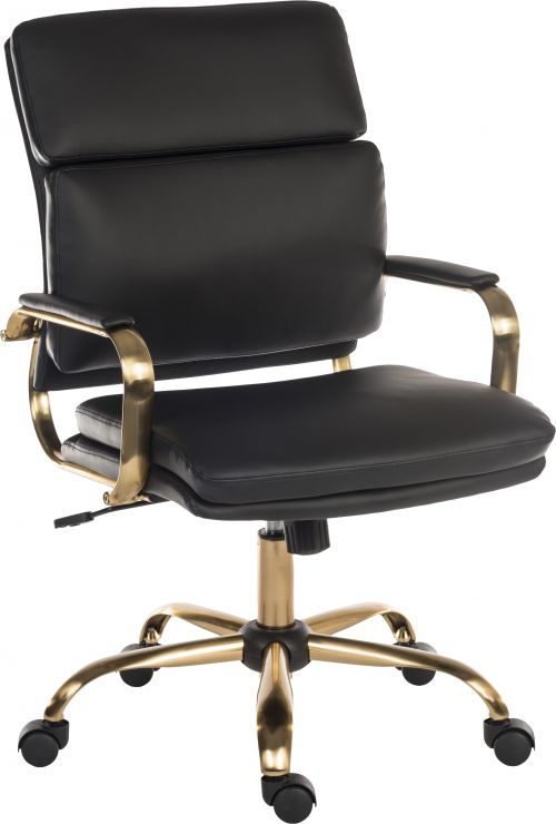 Teknik Vintage Executive chair with supple supple leather look fabric and brass coloured metal arm frame and five star base