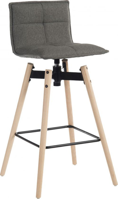 Teknik Spin Barstool with grey fabric upholstery and light wood effect legs