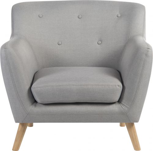 Teknik Skandi Armchair in grey fabric with button back and wooden feet