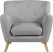 Teknik Skandi Armchair in grey fabric with button back and wooden feet