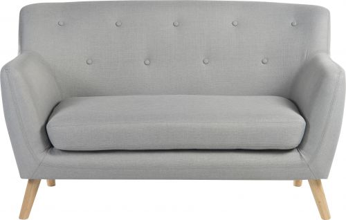 Teknik Skandi 2 seater sofa in grey fabric, button detailed back and wooden feet