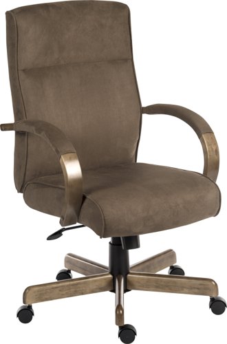 Teknik Glencoe Executive armchair in a suede effect finish with matching padded armrests and a driftwood effect wooden arms and base