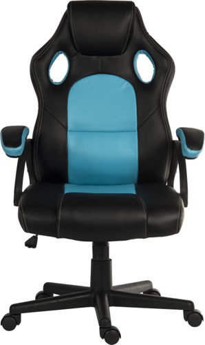Teknik Kyoto Gaming chair in Blue PU & PVC covered contrasting materials with fixed padded arms, racing style backrest design - image 2