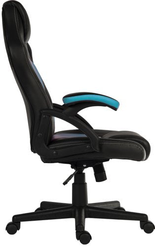 Teknik Kyoto Gaming chair in Blue PU & PVC covered contrasting materials with fixed padded arms, racing style backrest design - image 3