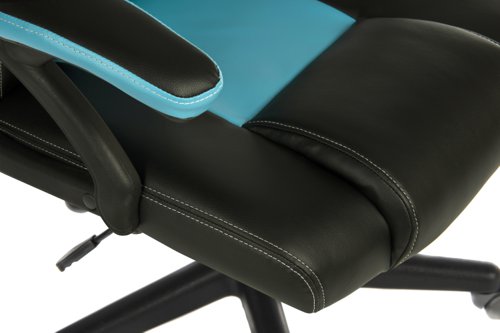 Teknik Kyoto Gaming chair in Blue PU & PVC covered contrasting materials with fixed padded arms, racing style backrest design - image 4
