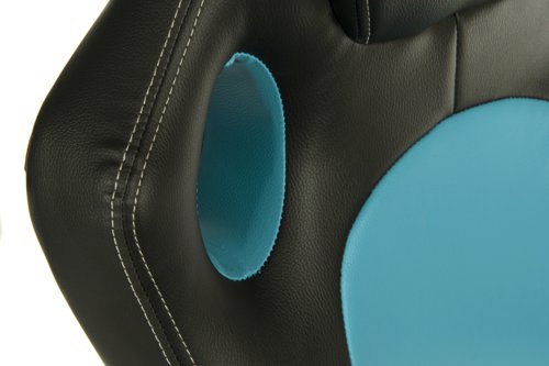 Teknik Kyoto Gaming chair in Blue PU & PVC covered contrasting materials with fixed padded arms, racing style backrest design - image 5